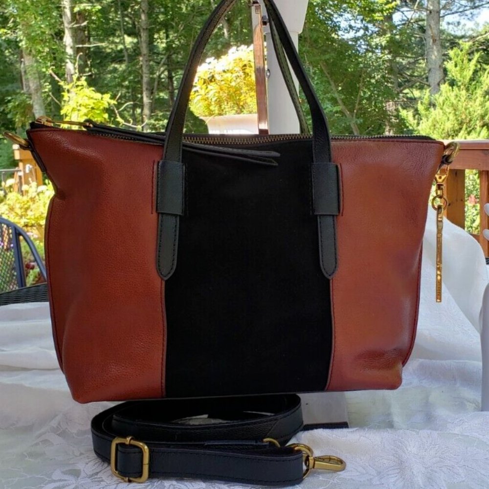 Black and Brown Fossil Skylar Satchel Crossbody, EUC